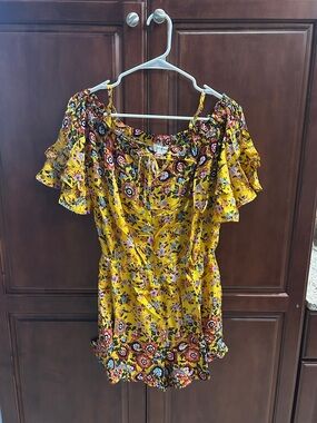 Umgee Rayon Yellow Floral On/Off-Shoulder Romper